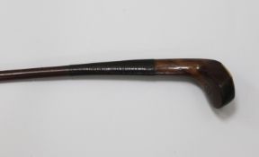 A late 19th century mahogany Sunday golf club walking stick, the head with lead back weight and bone