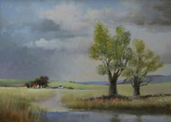 Jon Peaty, oil on canvas, The Yorkshire Wolds, signed and inscribed verso, 44 x 59cm