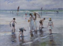 Alan Wickham, oil on board, beach scene, signed, 30 x 40cm