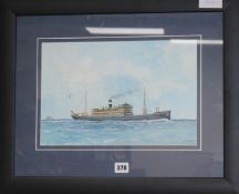 William Tunnicliffe, watercolour, The British India S.N.Co. liner Margha (II) signed and inscribed