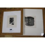 Anne Desmet, 2 wood engravings, Temple of Vesta and Pompeii, signed in pencil, largest 13 x 13cm