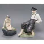 Two Royal Copenhagen figures, 'Little Mermaid and 'Fisher Boy' tallest 32cm