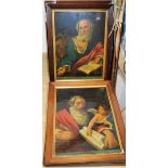 A set of four 19th century reverse prints on glass depicting saints, one a.f. Overall 41 x 31cm