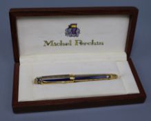 A Michel Perchin silver gilt and Royal bleu guilloche enamel fountain pen, in fitted Michel