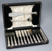 A cased set of silver handled fish knives and forks