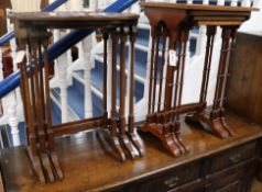 A nest of mahogany quartetto tables, W.50cm and a nest of three oval tables W.56cm