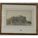 Early 19th century English School, watercolour, Shipping off Dumbarton Rock (?) 22.5 x 37cm