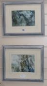 Frederick Donald Blake, pair of varnished watercolours, winter landscapes, signed, 15 x 22cm