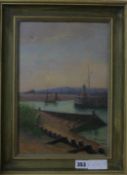 Brooke Harrison, oil on canvas, fishing boat leaving harbour, signed 34 x 23cm