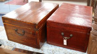 Two Chinese pigskin-covered trunks