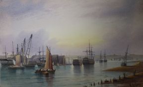 W. E. Earp, watercolour, view of Chatham, signed 15 x 25cm unframed