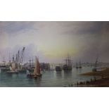 W. E. Earp, watercolour, view of Chatham, signed 15 x 25cm unframed