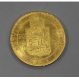 An 1888 Hungarian 8 Forint 20 Francs gold coin