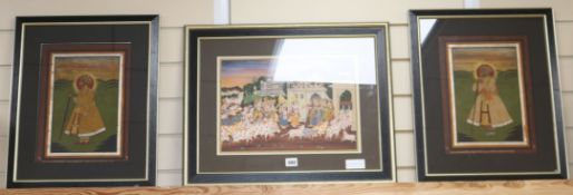Indian School, three gouache, studies of noblemen and of a procession, largest 26 x 37cm