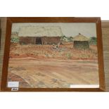 English School, watercolour, view of an African village, monogrammed 34 x 44cm