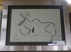 Attributed to Joseph Beuys, gouache, study of a stag bears signature. This an ink drawing, signed,