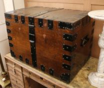 An iron mounted oak silver chest W.82cm