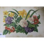 19th century Chinese School, three gouache on pith paper, flower studies 20 x 28cm