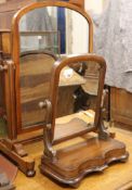 Two Victorian mahogany toilet mirrors Largest W.69cm