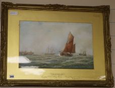 George Stanfield Walters, watercolour, Coming into Gorleston Harbour, signed 32 x 49cm