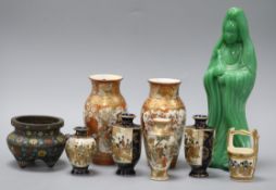 A quantity of Oriental ceramics including a cloisonne censer, a glass figure etc. tallest 27cm