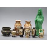 A quantity of Oriental ceramics including a cloisonne censer, a glass figure etc. tallest 27cm