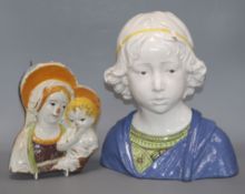 A Cantagalli maiolica bust of a boy, after Andrea Della Robbia and a fragment maiolica relief of the