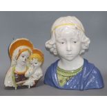 A Cantagalli maiolica bust of a boy, after Andrea Della Robbia and a fragment maiolica relief of the