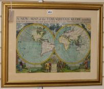An early 18th century coloured engraving New Map of The Terraqueous Globe, 36 x 50cm