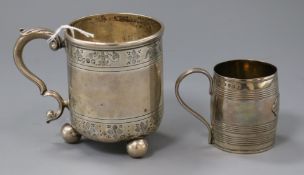 Two Victorian silver christening mugs including barrel shape, 6.5 oz, largest 82mm.