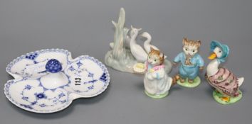 Three Beswick Beatrix Potter figures, Nao and Copenhagen tallest 12cm