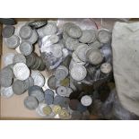 A collection of GB and world coins, including Victoria to George VI florins and half crowns, etc.