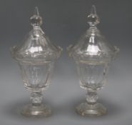 A pair of Regency style lidded glass vases height 35cm