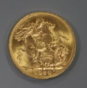A 1920 gold full sovereign.