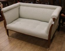 An Edwardian inlaid mahogany settee W.140cm