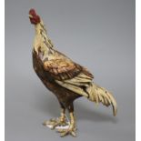 A cold painted cast metal model of a cockerel height 25cm