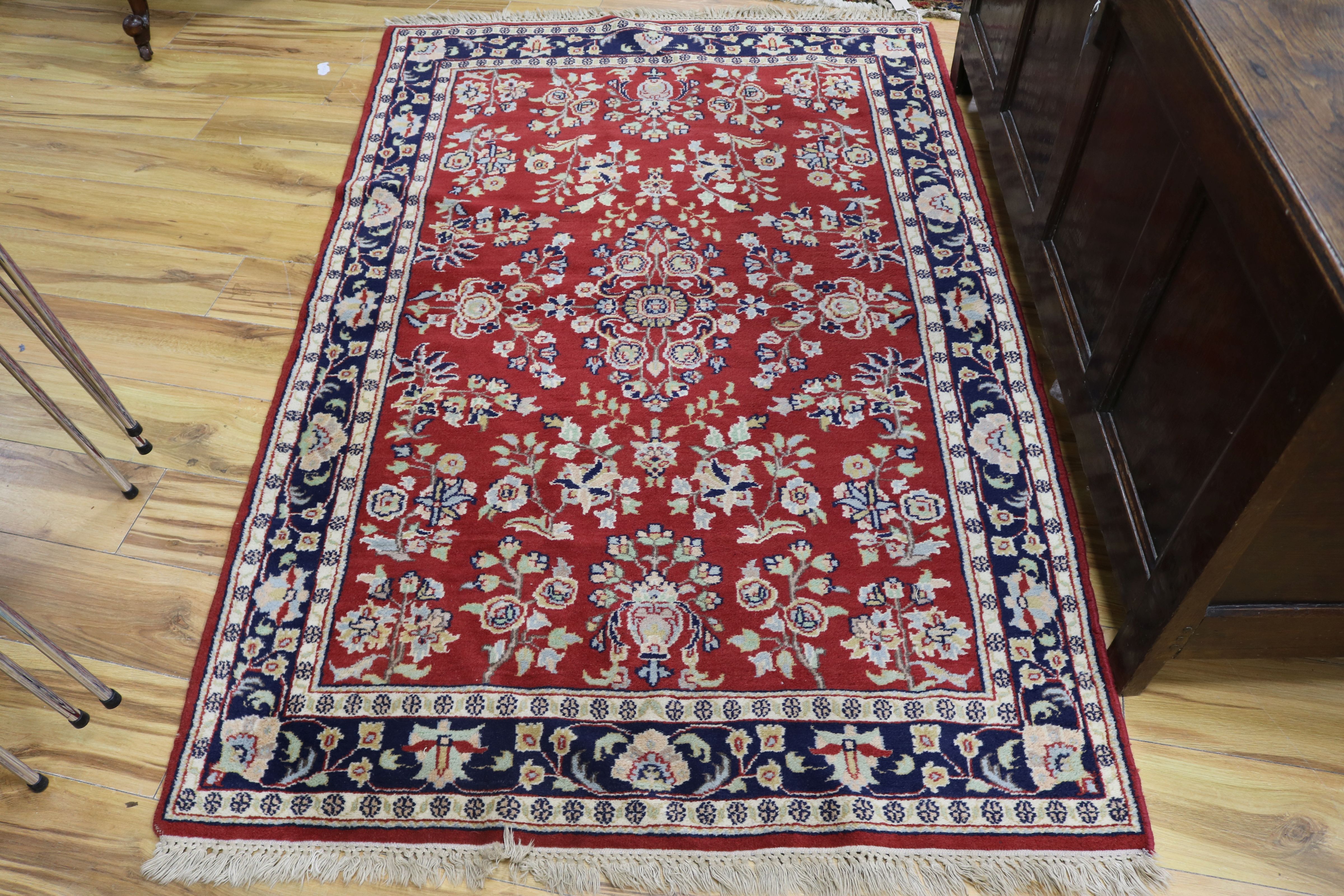 A cream ground Kelim carpet with dense field of flowers, 275 x 266cm and a Persian style rug, 185 - Image 2 of 3