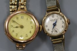 Two lady's 9ct. gold wrist watches including Majex.