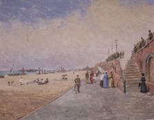 Rod Pearce, oil on canvas, Brighton Beach in Edwardian Times, signed, 40 x 50cm