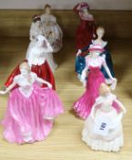 Eight Royal Doulton figures: Deborah, Gail, Nicole, Easter Parade, Mary, Wedding Celebration,
