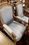 A Victorian oak grandfather chair and matching nursing chair