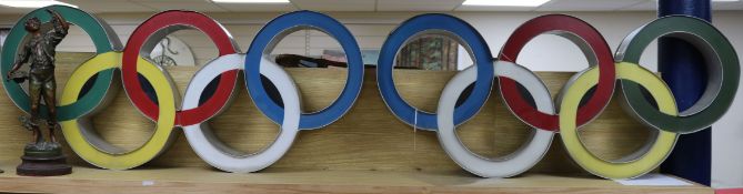 A pair of illuminated aluminium olympic rings length 112.5cm