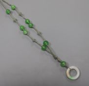 A jade and Peking glass bead necklace