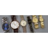 A ladies' Rado Diastar blue and gilt wristwatch and five other watches, including a gentlemen's