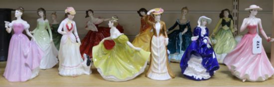 Twelve Royal Doulton figures: Linda, Jasmine, Chloe (2), Michelle, April, Top o'The Hill, Anna of