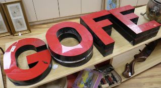 Seven large signage letters - G, O (x2), F (x2) and E (x2) E - 50cm