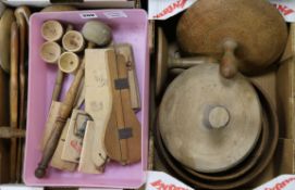 A quantity of wooden butter pats, moulds, presses, mallets, and measures