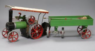 A Mamod live steam traction engine and wagon