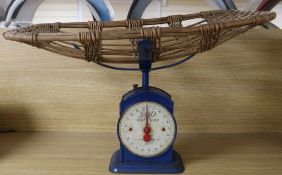 A Boots "Family" scale, with wicker basket (for weighing babies)