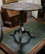 A George III mahogany supper table with later carved top W.71cm
